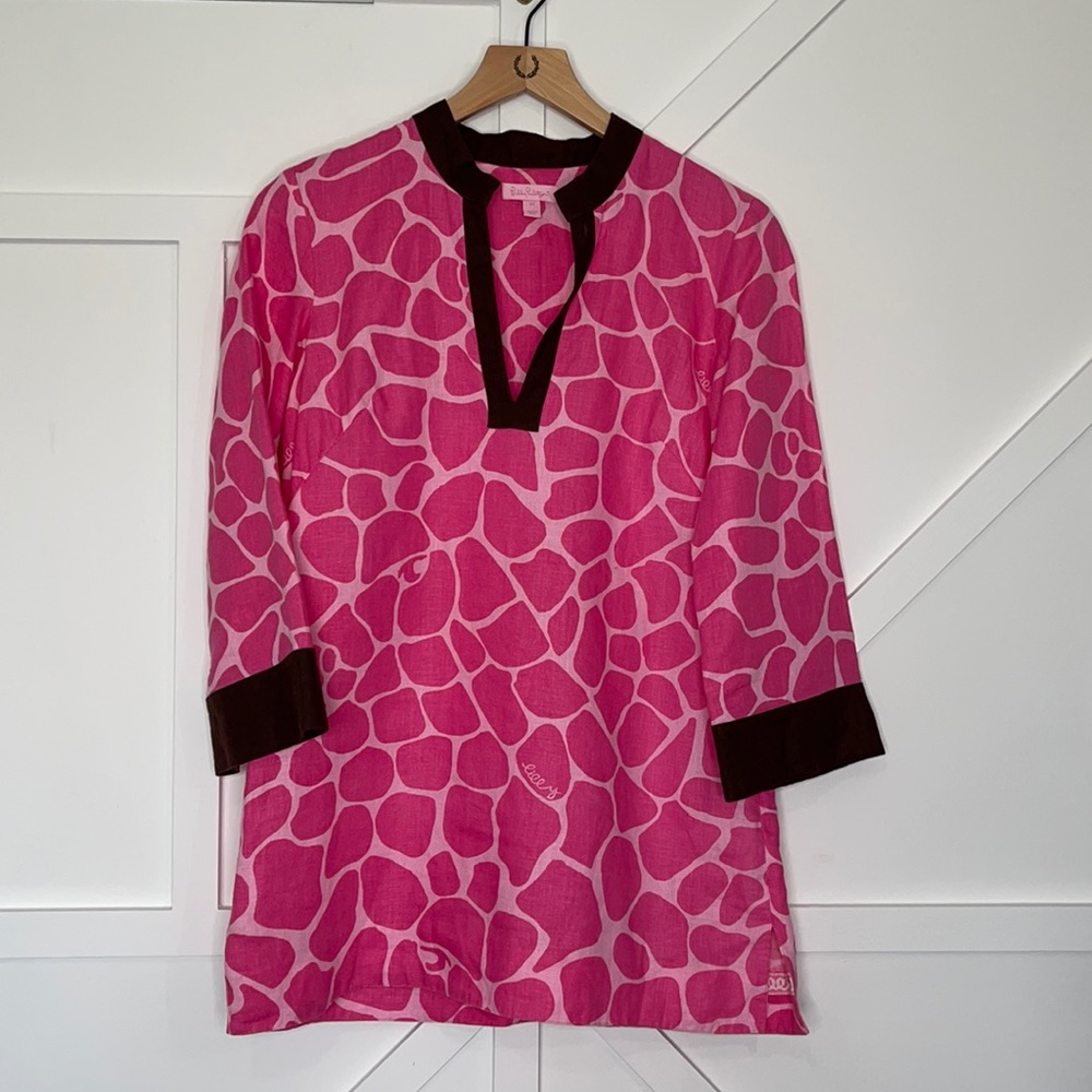 Lilly Pulitzer linen pink giraffe print tunic